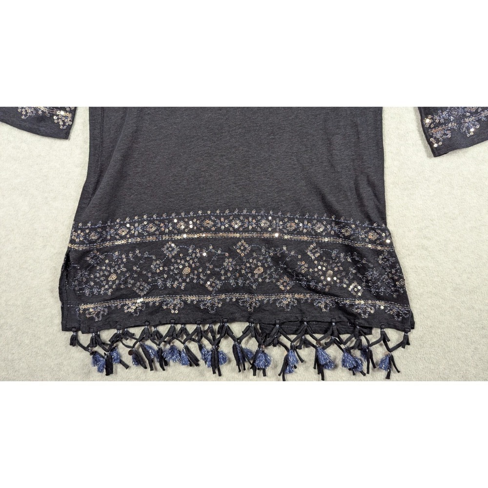 Calypso St Barth Women Dress Small 100% Linen Sequin Tassel Hem Coverup‎ - Picture 7 of 15